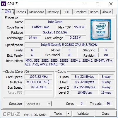 Xeon E-2288G CPU-Z